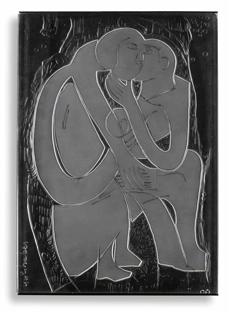 Grieshaber, HAPRot an der Rot, 1909 - Reutlingen, 198144 x 32 x 2cm"Das Paar", 1981. Glasrelief in