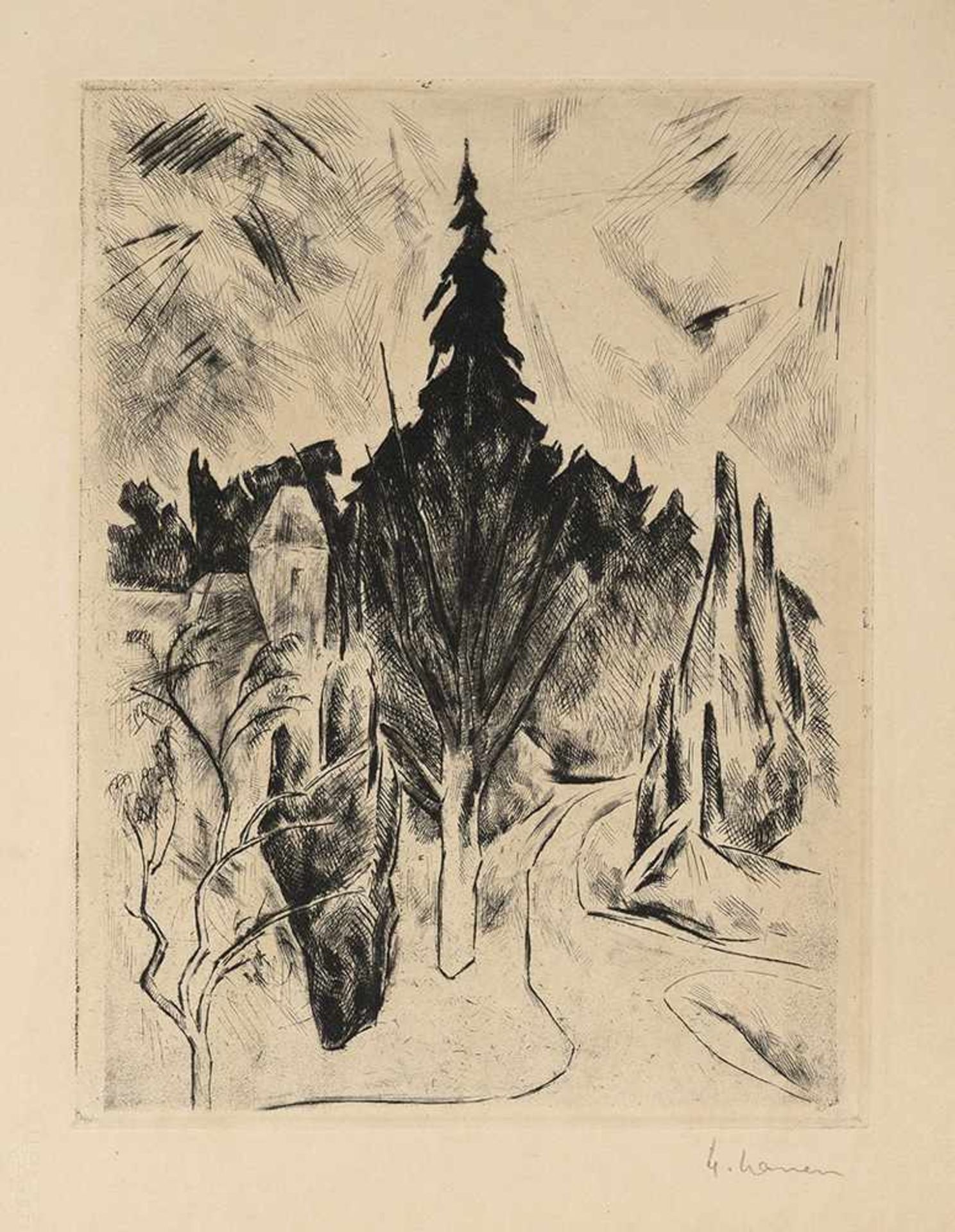 Nauen, HeinrichKrefeld, 1880 - Kalkar, 194031,5x23,5cm,o.R."Park am Morgen", 1919. Radierung auf