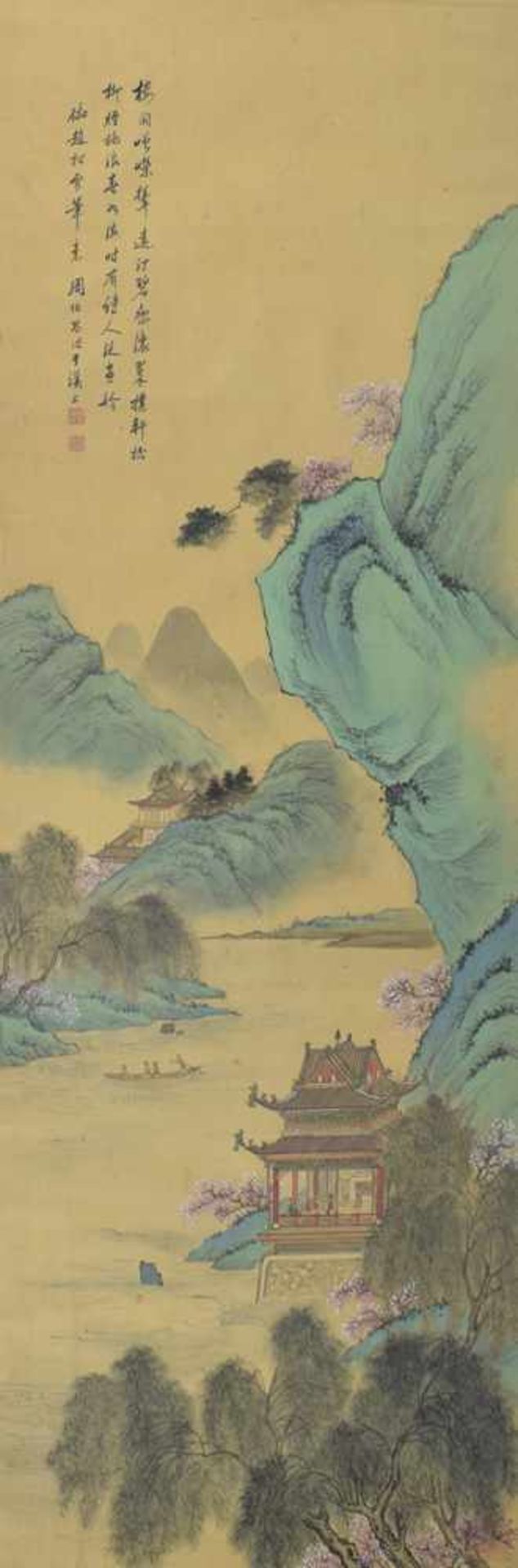 MALEREI EINER FELSIGEN FLUSS-LANDSCHAFT, CHINA, SIGN.156 X 48,5 CM- - -33.00 % buyer's premium on