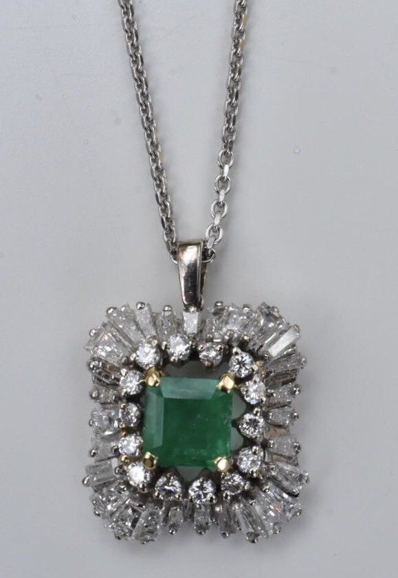 Emerald & Diamond Pendant Necklace 18k - Image 10 of 13