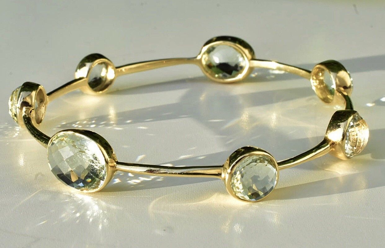 Green Amethyst Bangle Bracelet 18k - Image 2 of 11