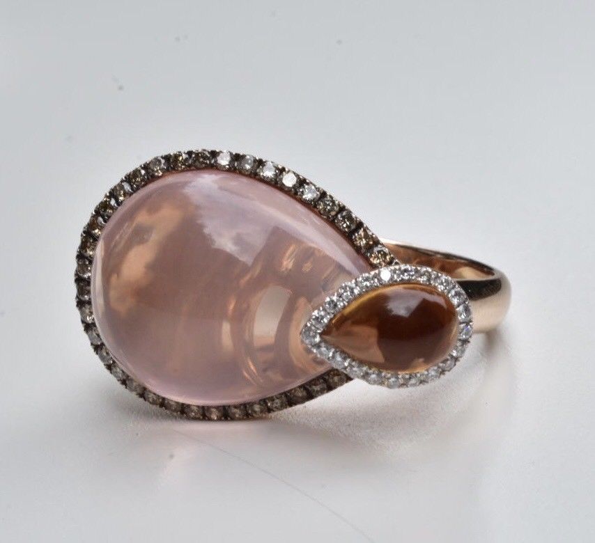 Diamond Rose Quartz Citrine Ring 18k - Image 12 of 12