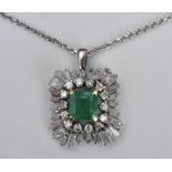 Emerald & Diamond Pendant Necklace 18k