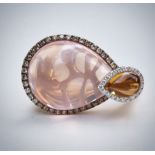 Diamond Rose Quartz Citrine Ring 18k