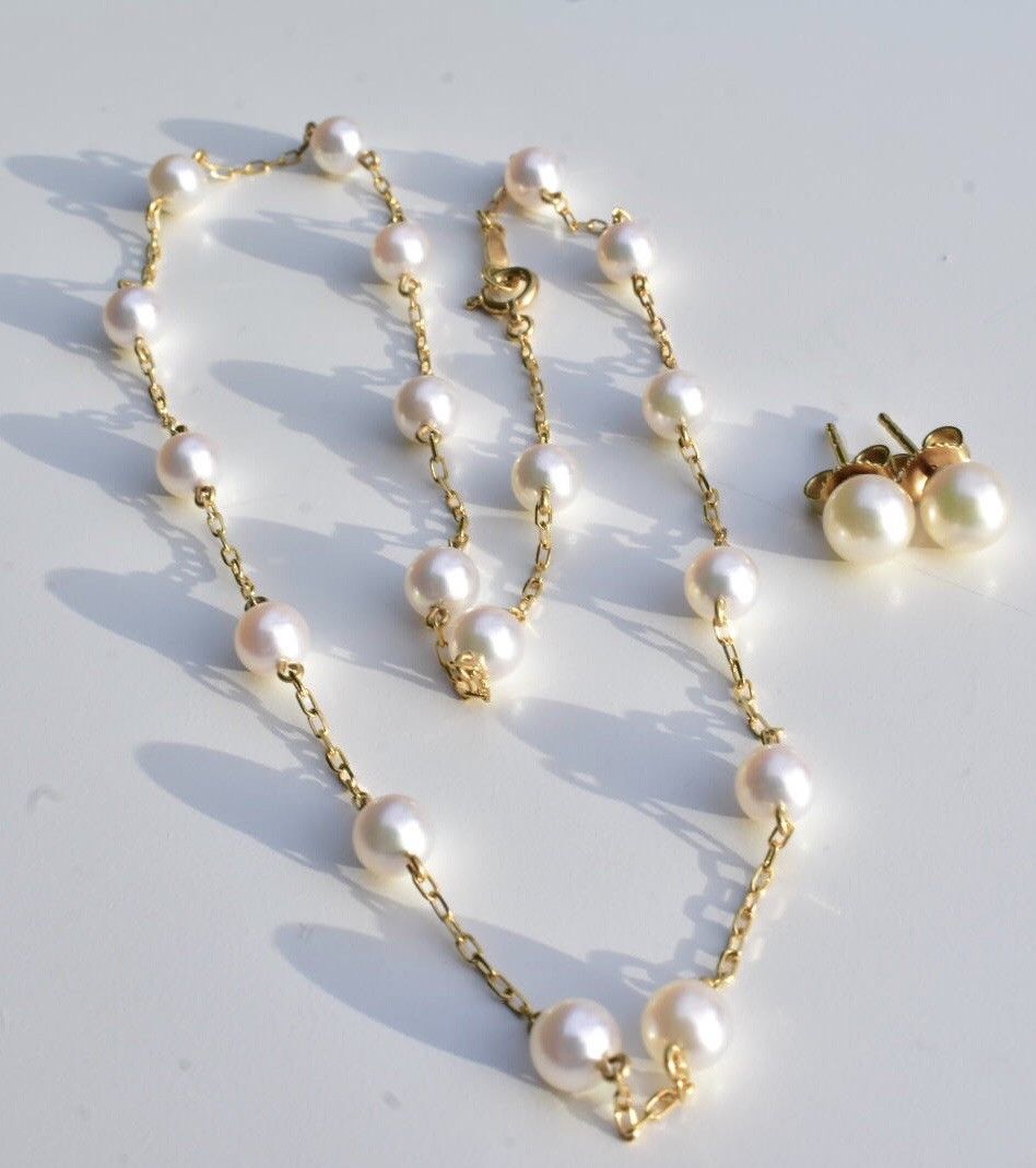 Mikimoto Akoya Pearl Necklace & Earrings Set 18k - Image 2 of 11