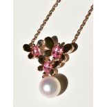 Mikimoto Pearl Sapphire Butterfly Pendant Necklace 18k