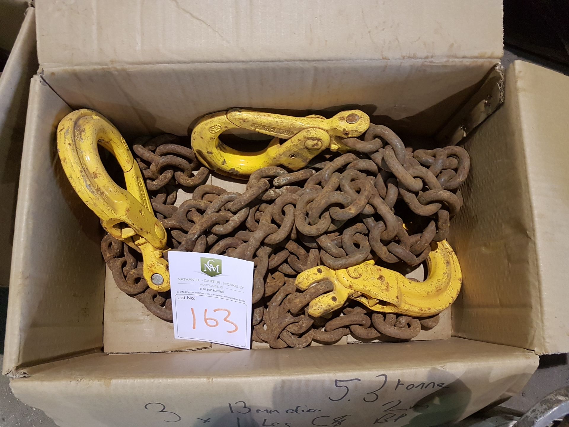 3 NO 5.3 TONNE LIFTING CHAIN SLING 2M LENGTH C,W SELF LOCKING HOOK