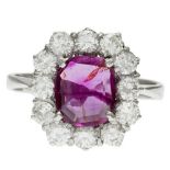 18carat White Gold Ruby Diamond Flower Pattern Cluster Ring (Size O)