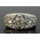 18CT Gold Vintage Diamond 1.60CT Three Stone Signet Ring (Size P 1/2) Circa.1976