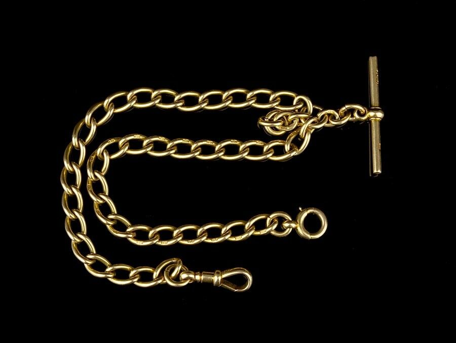 1910 Hallmarked Yellow 18 Carat Gold Double Albert Watch Chain