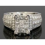 18ct White Gold Tension Princess Cut Diamond Cluster 1.50ct (Size O 1/2)