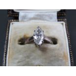 Super Vintage 18ct Gold 1.25ct Marquise Cut Diamond Solitaire Ring