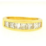 18Ct Yellow Gold Channel Set Princess Cut Diamond Eternity Ring (Size J 1/2)