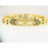 18ct Yellow Gold 7" Diamond, Ruby & Emerald 'Sultan Of Oman' Curb 10mm Bracelet