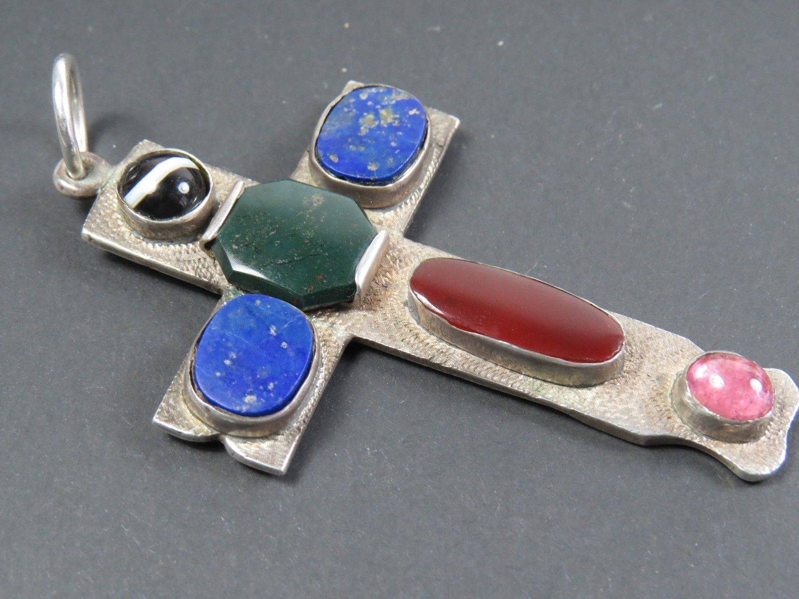 Rare Large Vintage Art Deco Silver & Agate Pendant Cross 1929 Arts & Crafts - Image 5 of 7