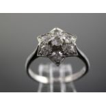 Art Deco 18ct Gold & Platinum 1.2ct Diamond Start Head Cluster Ring C.1920