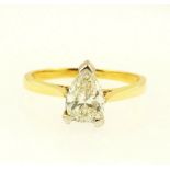 18Carat Yellow Gold 1.04CT Pear Cut Diamond Solitaire Ring (Size M) 6x9mm Head