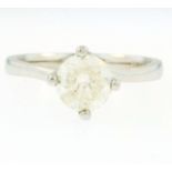 Platinum Brilliant Round Cut Diamond(1.10ct:F/I1) Twisted Solitaire Ring(Size N)