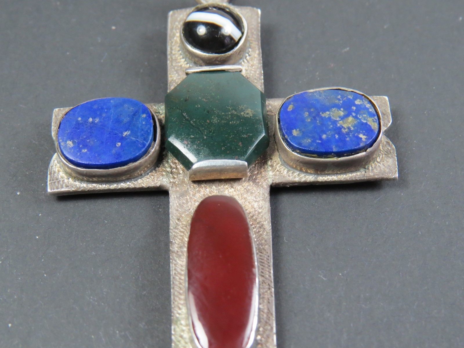 Rare Large Vintage Art Deco Silver & Agate Pendant Cross 1929 Arts & Crafts - Image 3 of 7