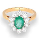 18Carat Yellow Gold Emerald (1.25ct) & Diamond (1.0ct) Cluster Ring (14mm)Size P