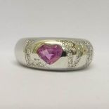 Chopard 18ct White Gold Diamond & Pink Sapphire Ring Love Logo With Box and Papers