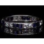 c1925 Art Deco Platinum Diamonds & Sapphires Eternity Ring