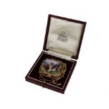 c1830 Swiss Painted Porcelain on Gold Child & St Bernard Brooch