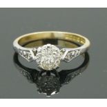 Antique 18ct Yellow Gold Diamond(0.75ct) Solitaire w/Accents Ring (Size K 1/2)