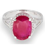 18carat White Gold Oval Ruby Solitaire Ring W/ Diamond Accents (Size M 1/2)