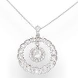 Antique Platinum & Rose Cut 4.00ct (1.50ct Centre) Diamond Drop Pendant 30x40mm