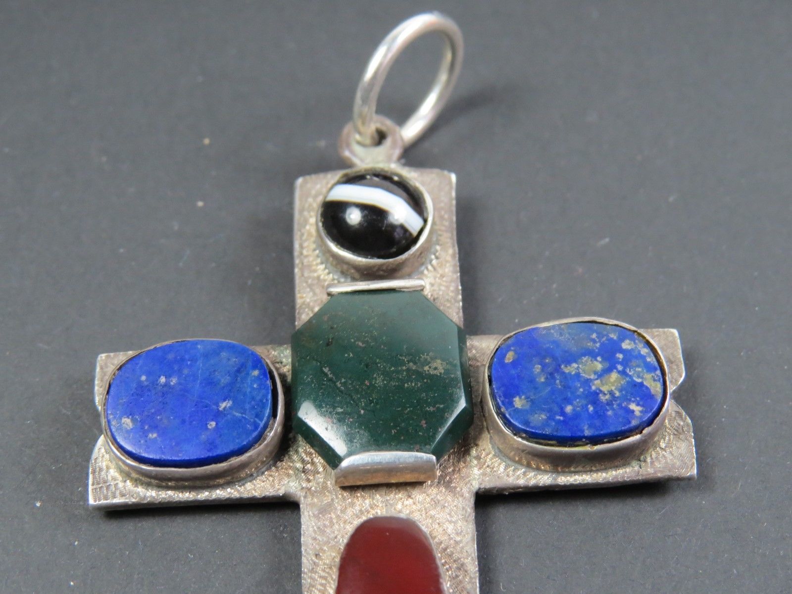 Rare Large Vintage Art Deco Silver & Agate Pendant Cross 1929 Arts & Crafts - Image 2 of 7