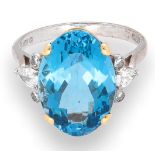 18Carat Gold (10.0ct) Topaz Solitaire W/ (0.50ct) Diamond Accents (Size M 1/2)