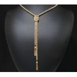 18ct Yellow & White Gold Rope Box Link Woven 46" Tassel Lariat Necklace 5mm Wide