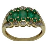 Art Deco 14 Carat Emeralds and Diamonds Ring