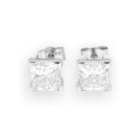 18Carat White Gold 2.10TCW Princess Cut Diamond Solitaire Stud Earrings (5x5mm)