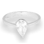 18Carat White Gold 1.00CT Pear Cut Diamond (D/SI1) Solitaire Ring (Size O 1/2)