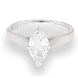 18Carat White Gold Marquise Cut Diamond (1.12ct) Solitaire Ring (Size J)