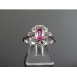 Vintage Art Deco Style 18ct Gold 60pt Diamond & 80pt Pink Sapphire Ring