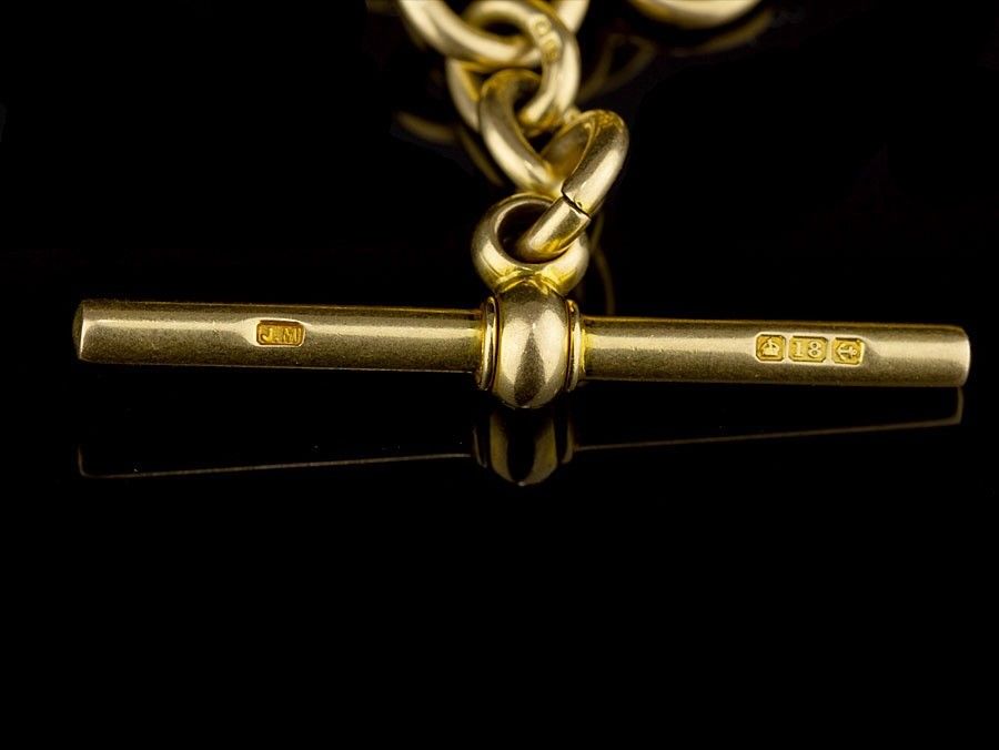 1910 Hallmarked Yellow 18 Carat Gold Double Albert Watch Chain - Image 3 of 7