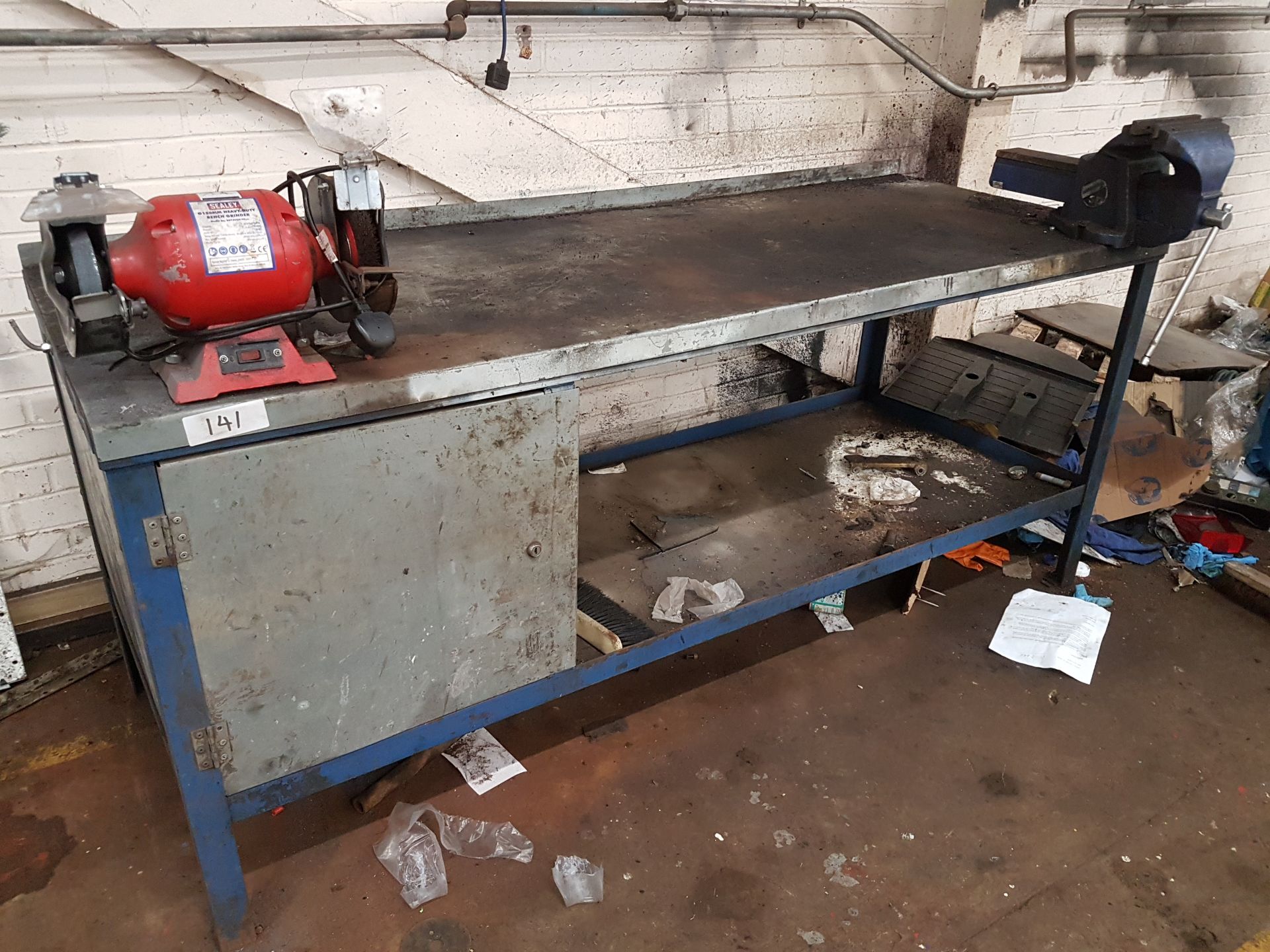 Steel Work Bench with Vice and Double Grinder