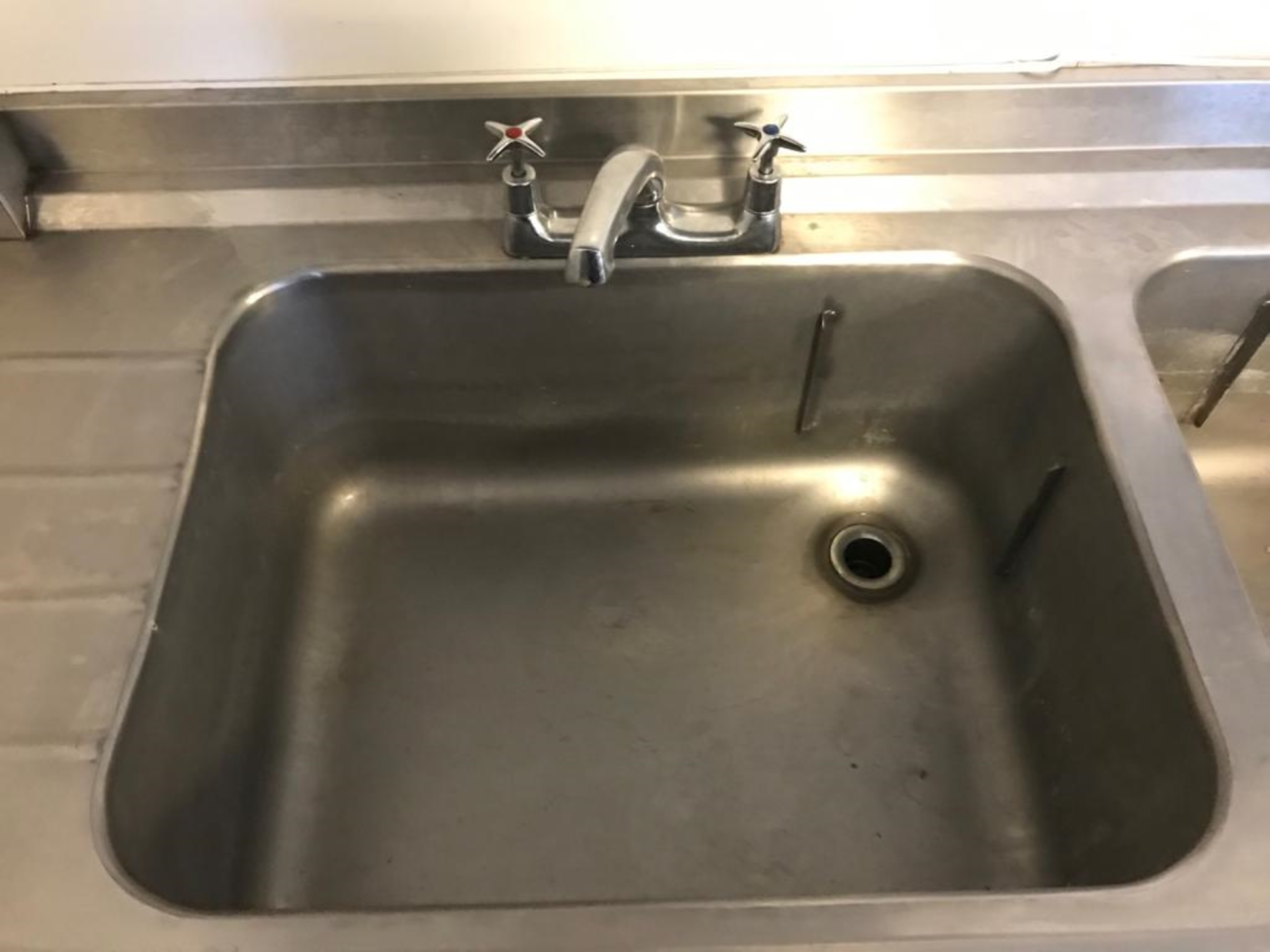 Stainless Steel Double Sink With 2 Taps, Shelf Below and 2 Wall Mounted Shelves - Image 6 of 8