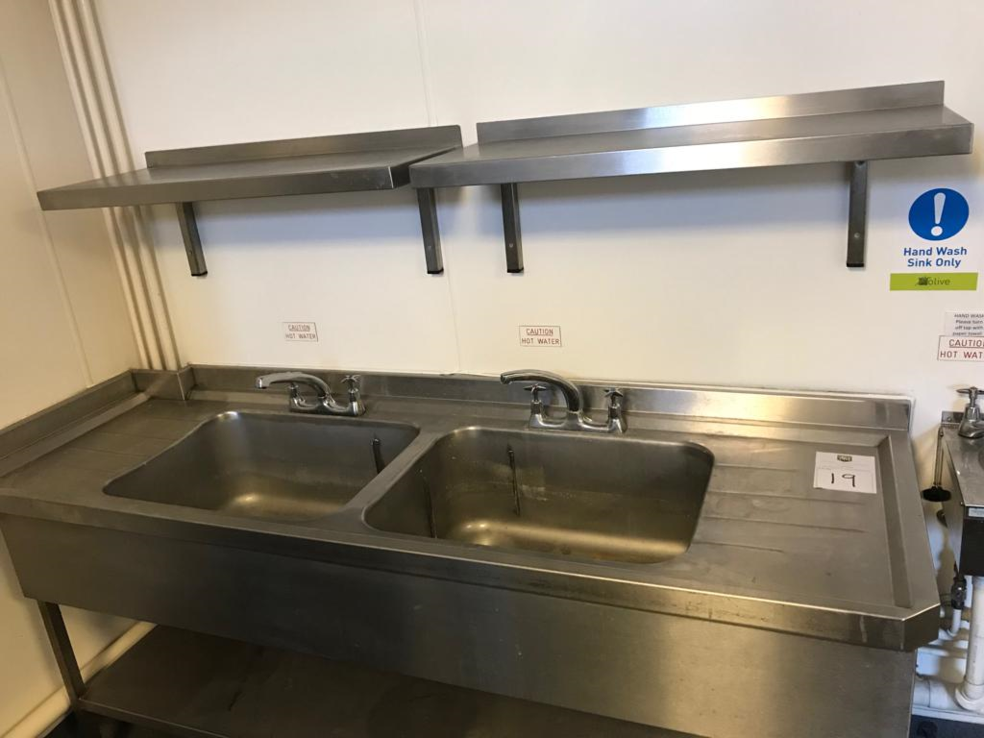 Stainless Steel Double Sink With 2 Taps, Shelf Below and 2 Wall Mounted Shelves - Image 8 of 8