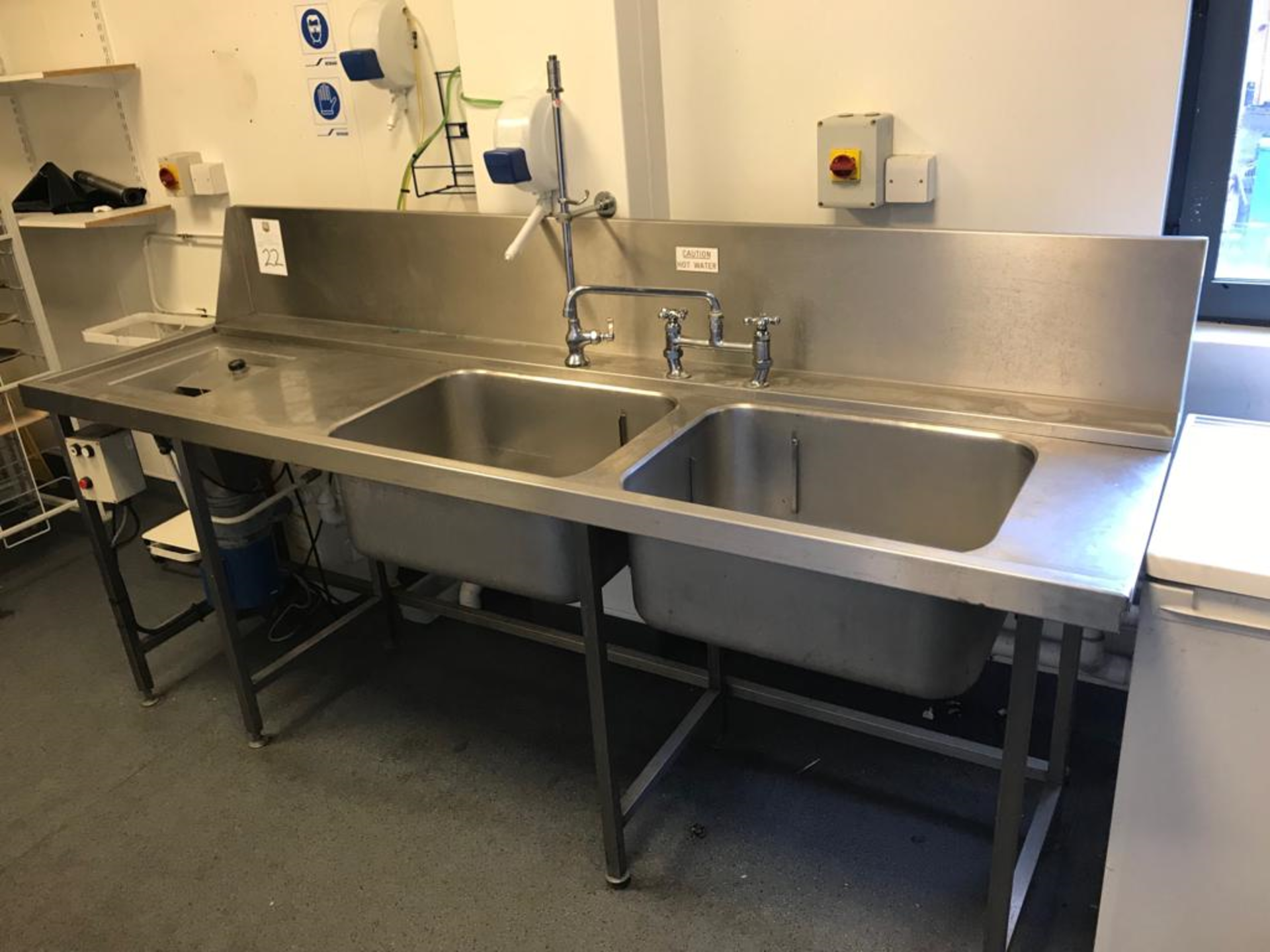 Stainless Steel Double Sink With Single Movable Tap, Waste Disposal Unit and 2 Soap Dispensers