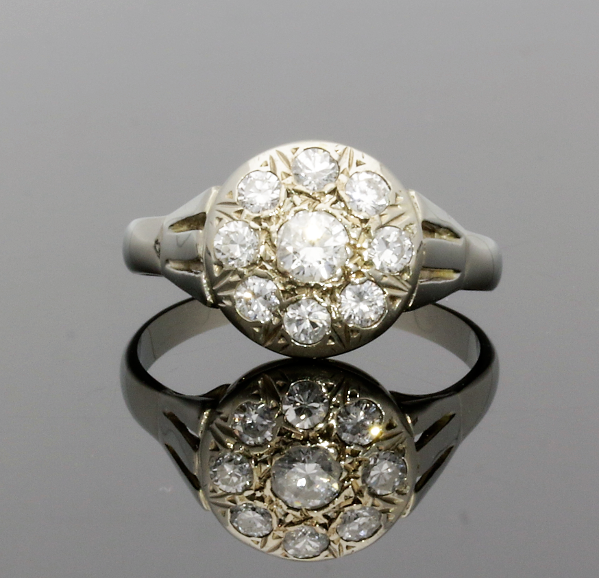 Vintage White Gold Diamond Cluster Ring