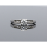 Platinum Diamond Solitaire Ring With Diamond Shoulders .50cts