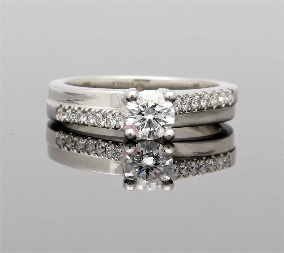 Platinum Diamond Solitaire & Diamond Shoulders Ring .37cts