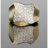 18ct Yellow Gold Pave Set Diamond Panel Ring