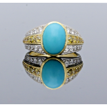 Turquoise With White & Yellow Diamonds Ring