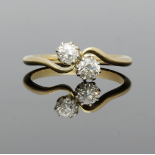 Edwardian 1920s Yellow Gold 2 Stone Diamond Twist Ring