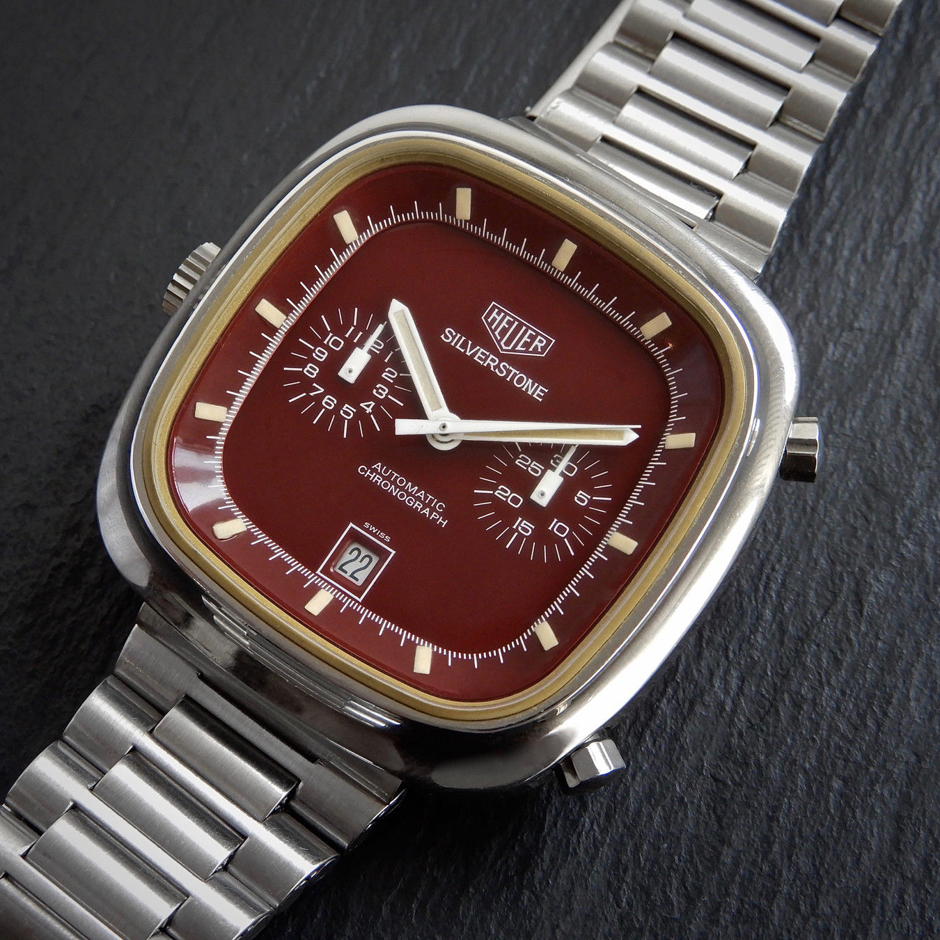 HEUER Silverstone Vintgae 1974 RED Maroon Gloss Dial Watch